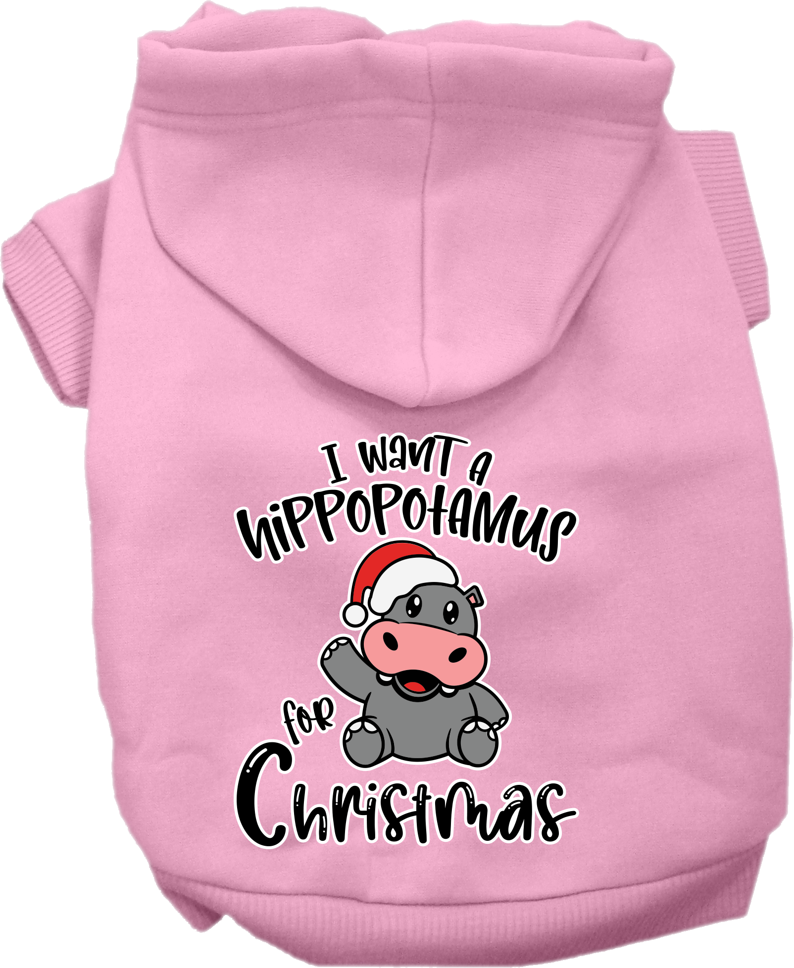 Hippo for Christmas Screen Print Dog Hoodie Light Pink Size XS